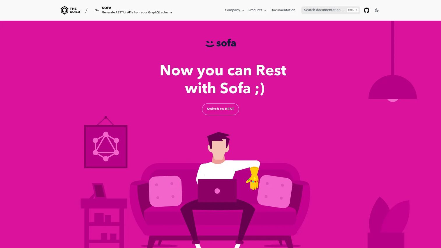 SOFA homepage showing REST API generation from a GraphQL schema