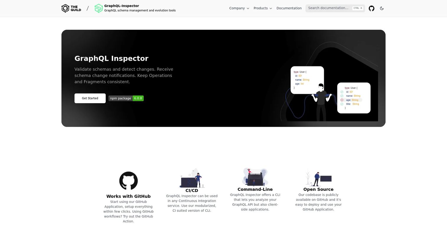 GraphQL Inspector homepage showing schema change detection and validation