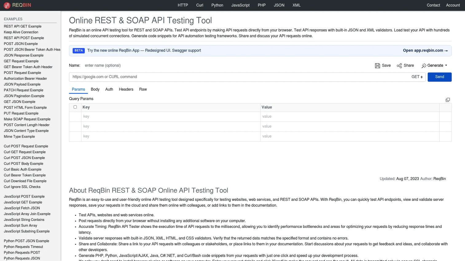 ReqBin online API testing tool