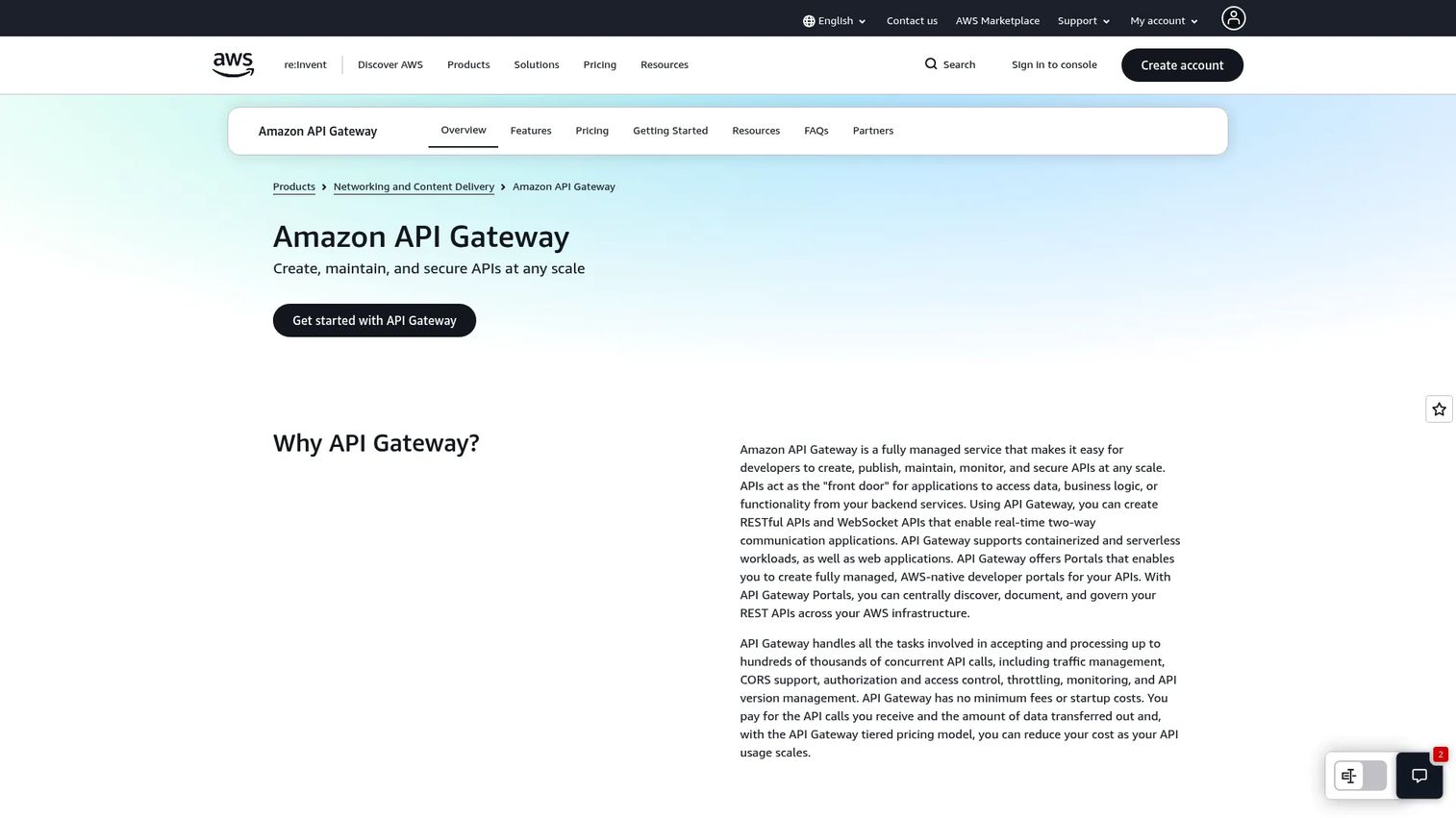 Amazon API Gateway managed AWS service