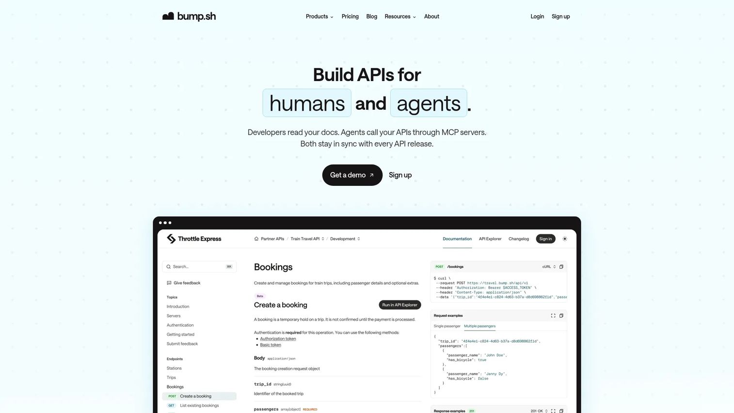 Bump.sh API documentation homepage