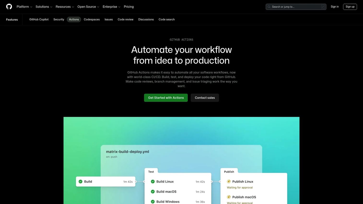 GitHub Actions CI/CD workflow interface