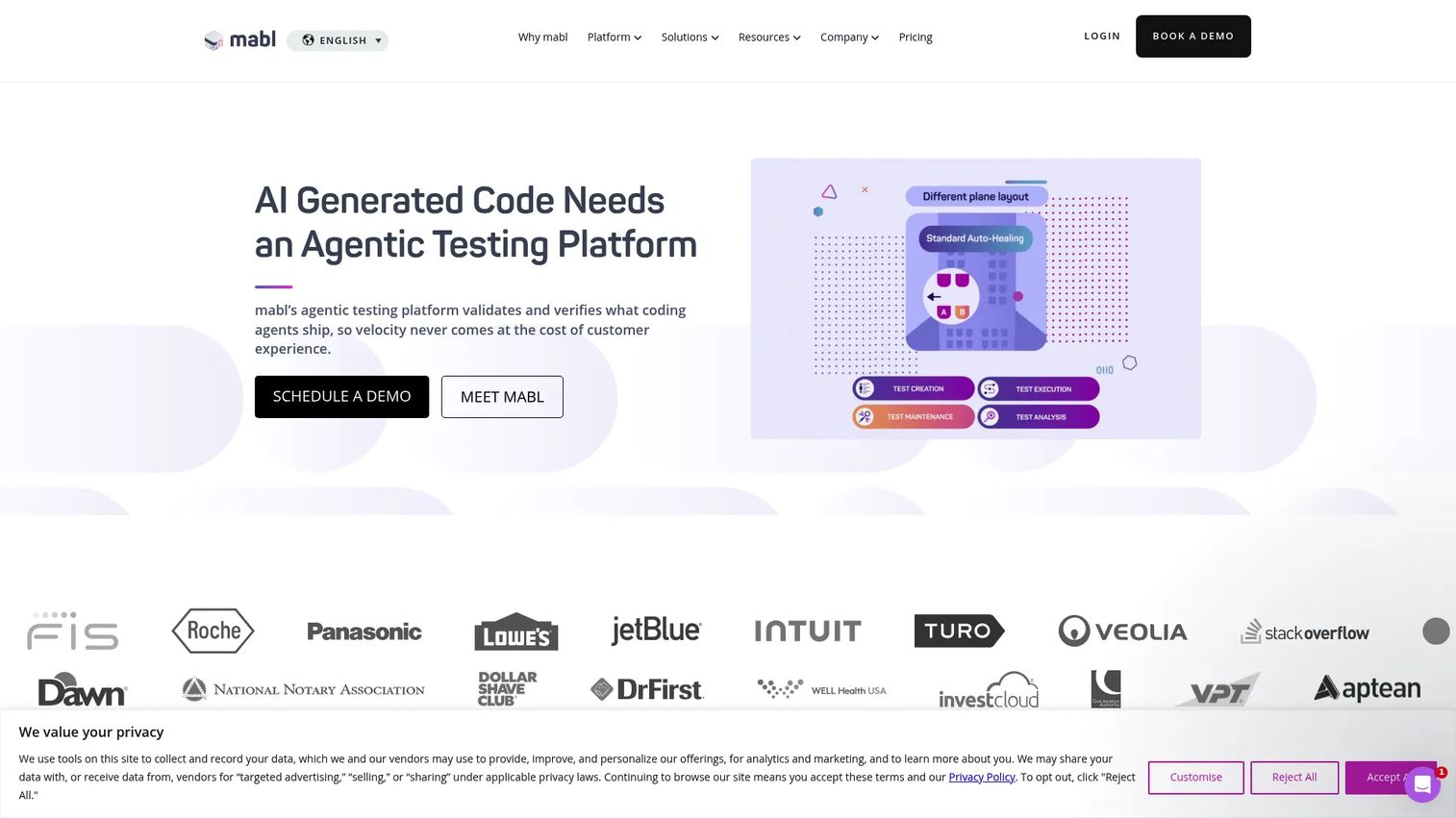 Mabl AI-native test automation platform homepage