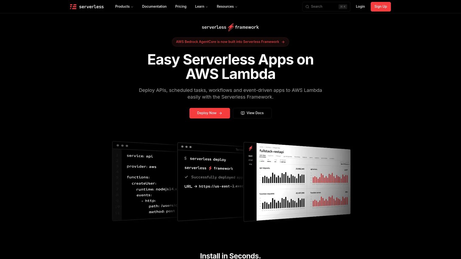 Serverless Framework homepage screenshot
