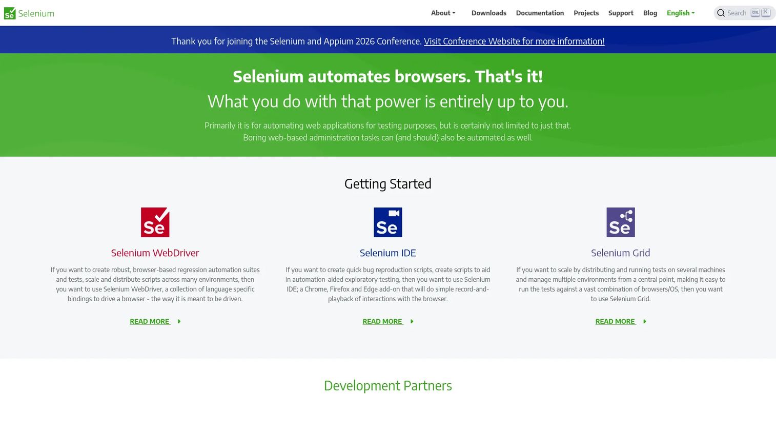 Selenium open-source browser automation homepage