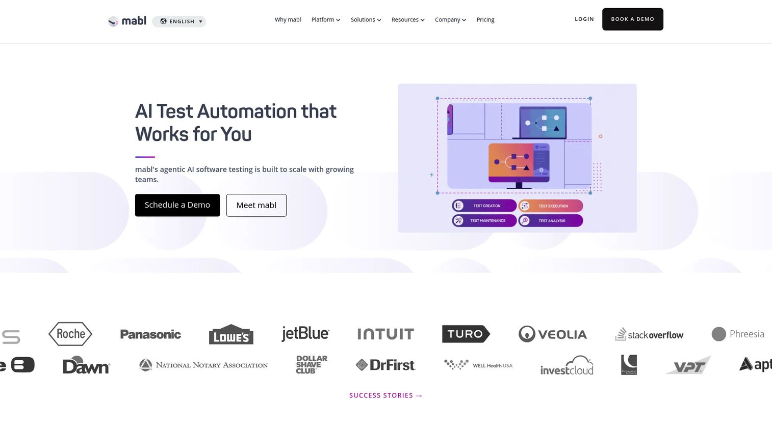 Mabl AI-native test automation platform homepage