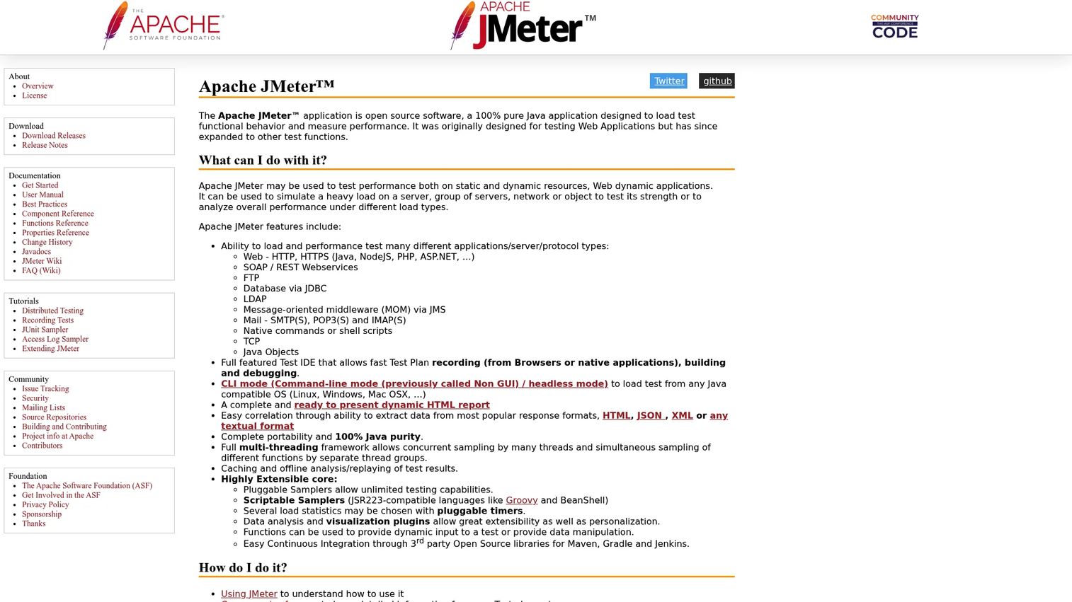 Apache JMeter load testing homepage