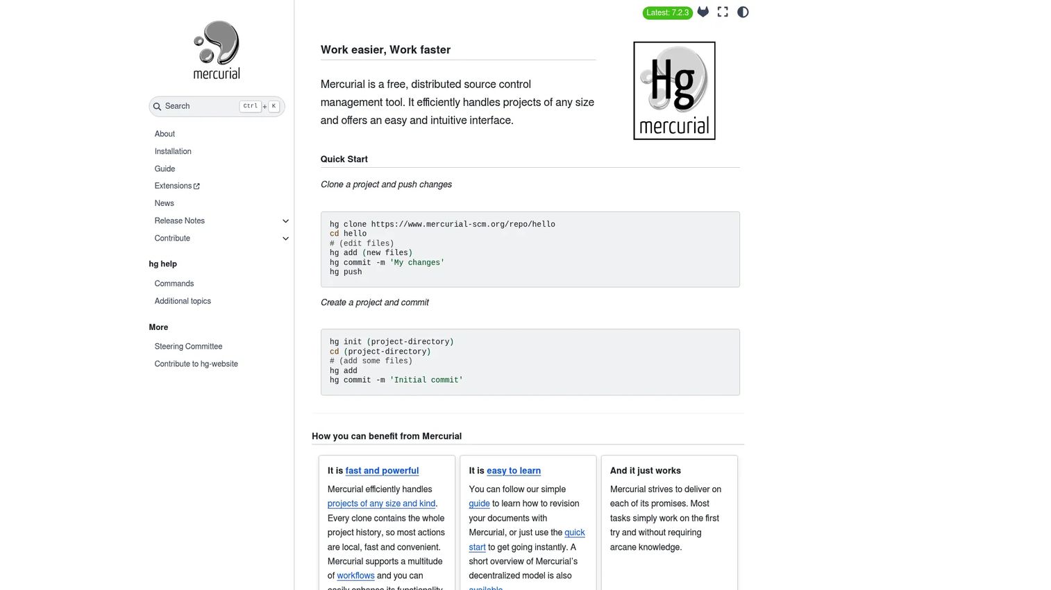 Mercurial distributed source control homepage