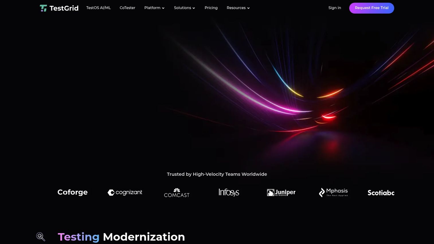 TestGrid AI-powered testing platform homepage