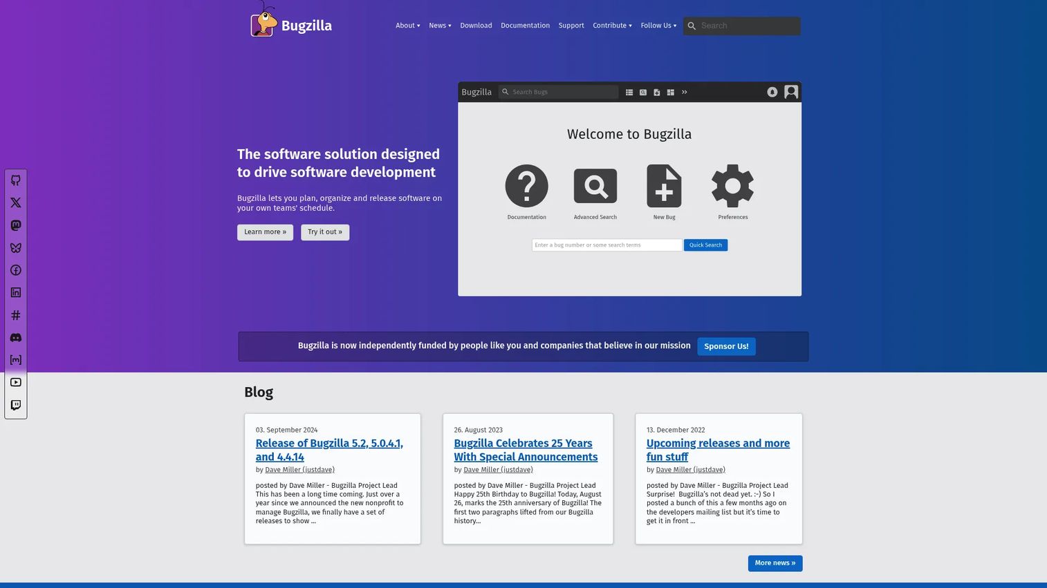 Bugzilla bug tracking interface with issue list