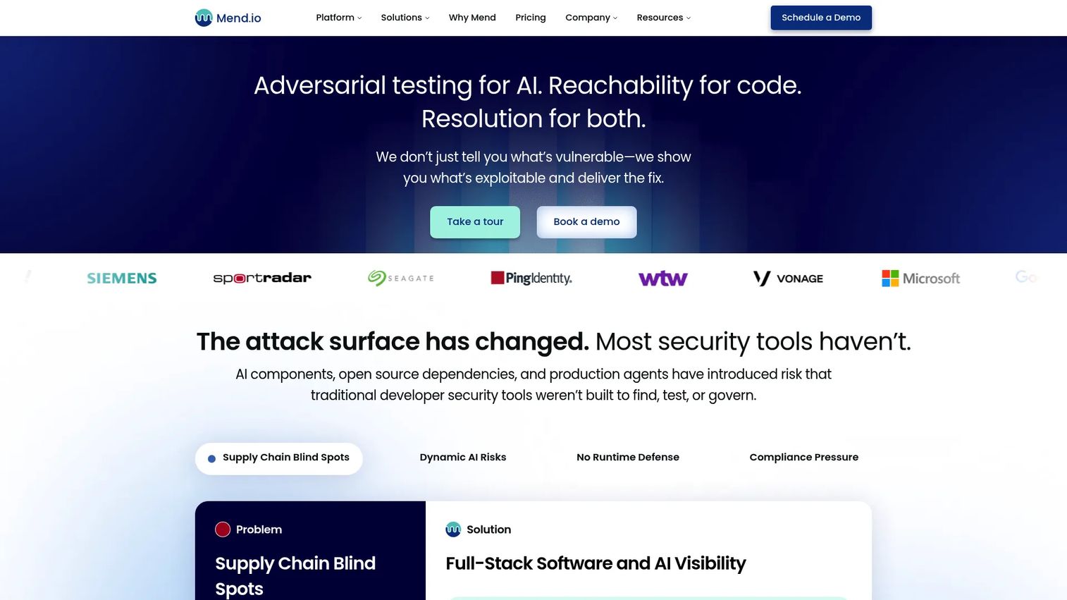 Mend application security platform interface