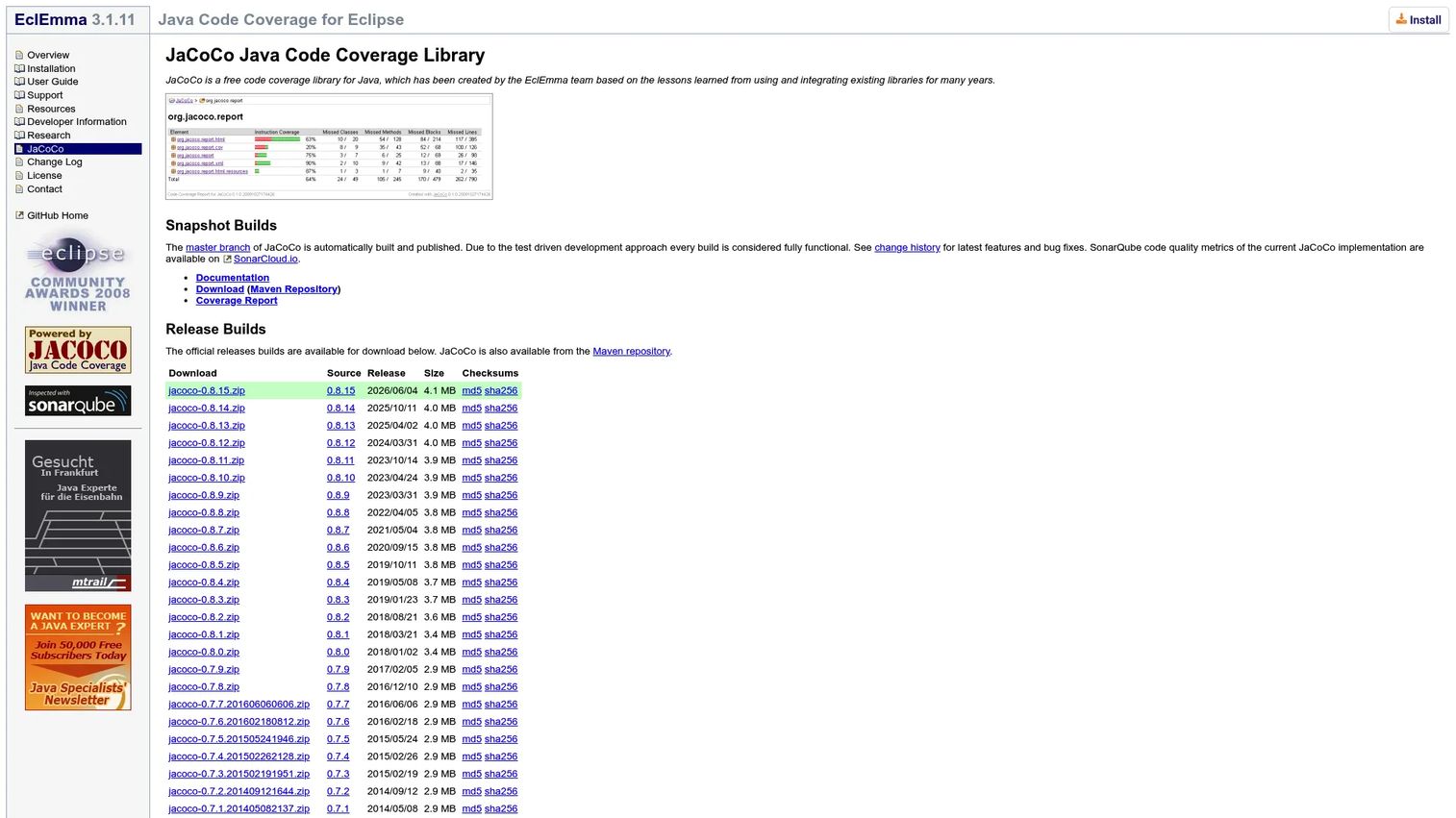 JaCoCo Java code coverage library site