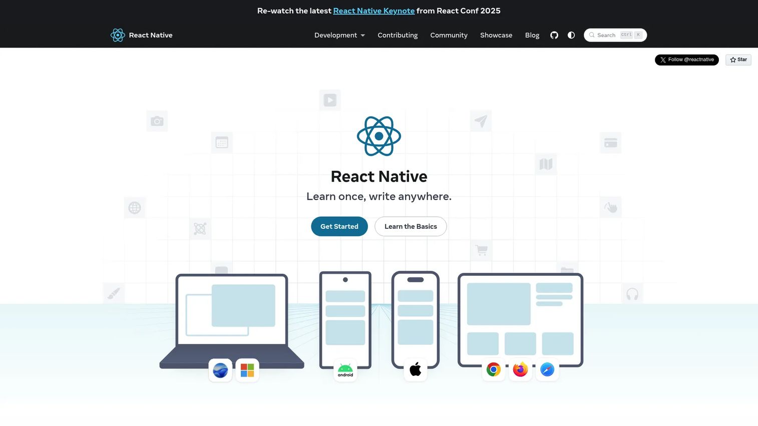 React Native framework for building native mobile apps
