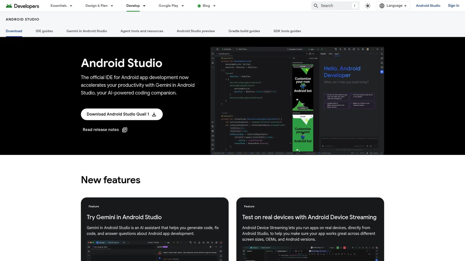 Android Studio interface for Android app development