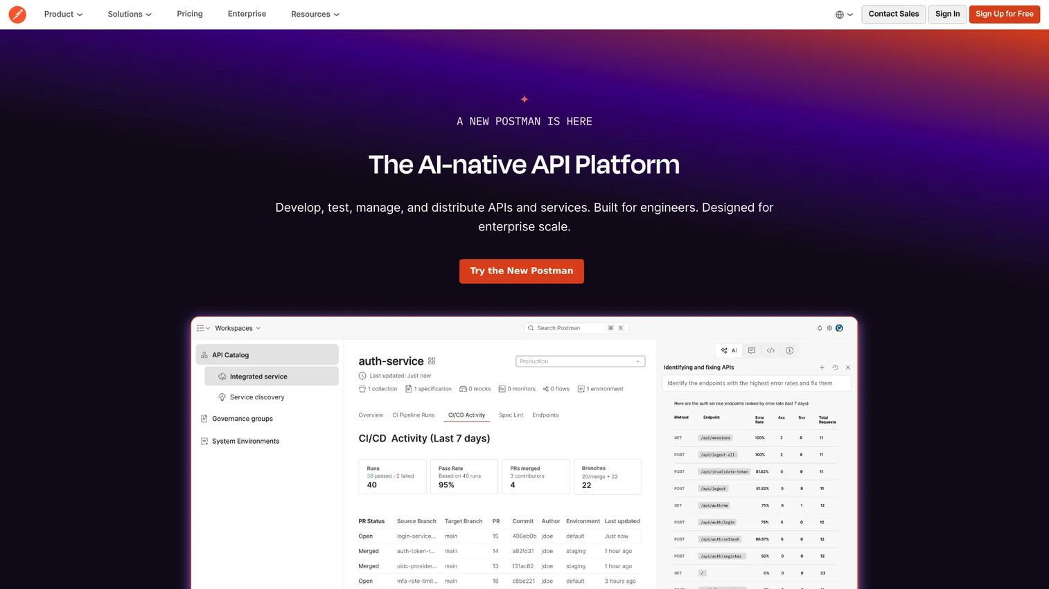 Postman API platform interface