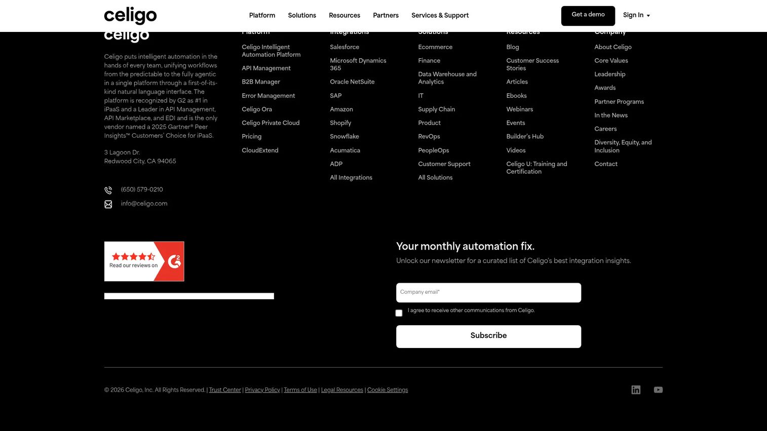 Celigo integration platform homepage