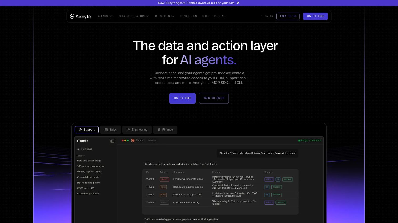 Airbyte data movement platform interface