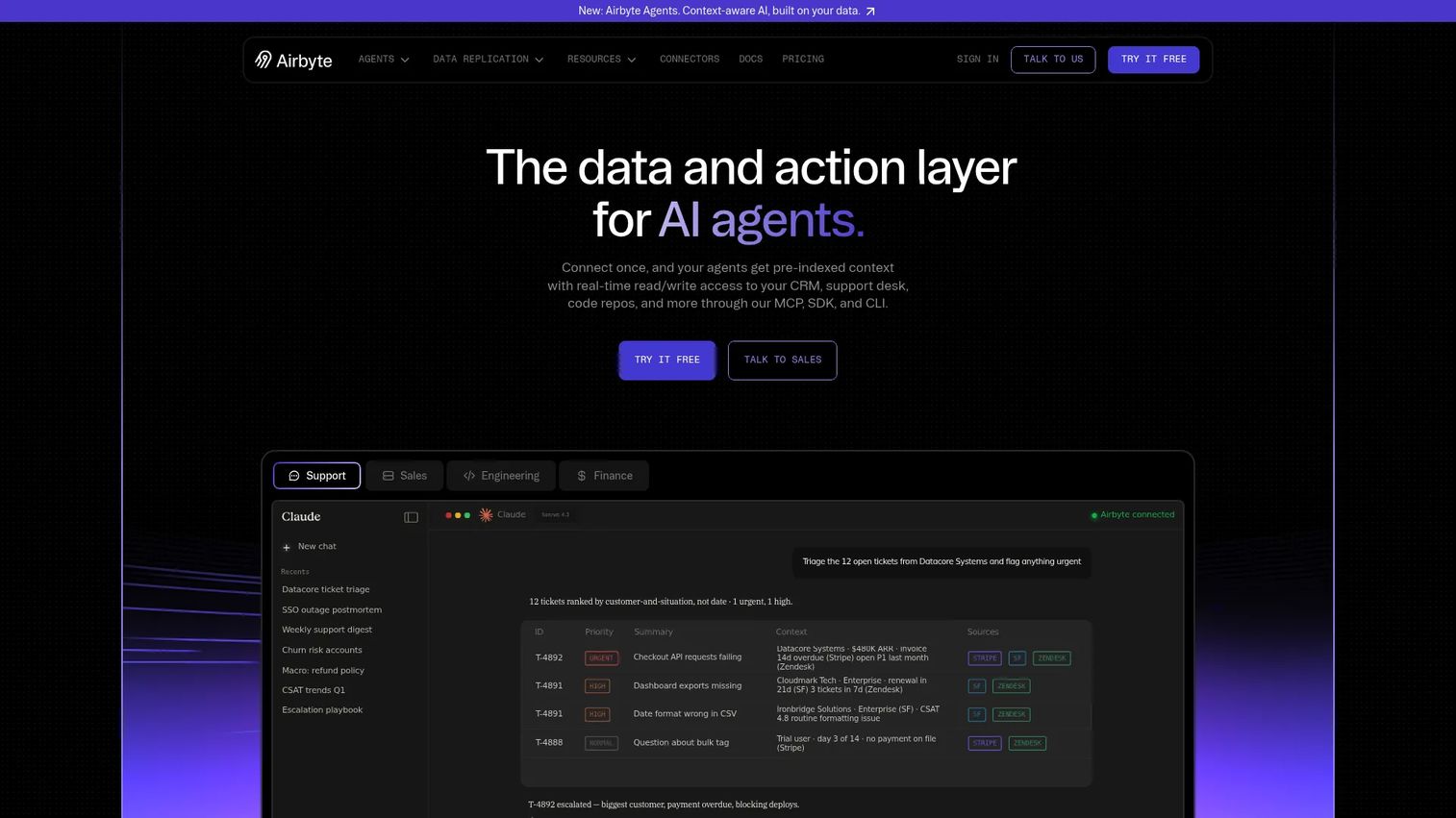 Airbyte open source data integration platform homepage