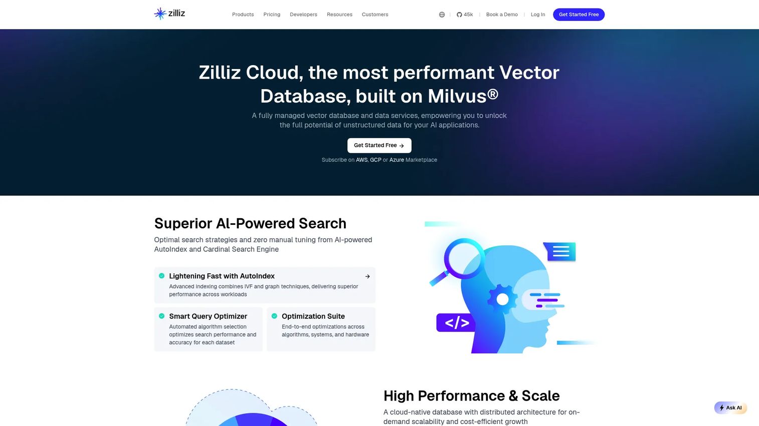 Zilliz Cloud vector database software screenshot