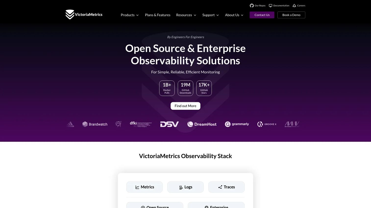 VictoriaMetrics observability platform homepage