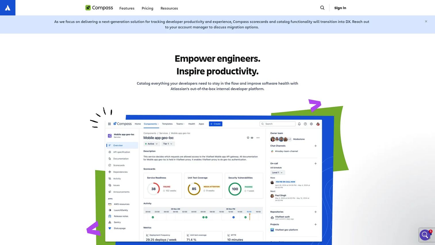 Atlassian Compass internal developer platform interface