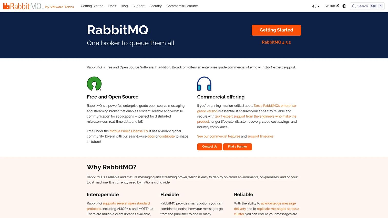 RabbitMQ message broker homepage