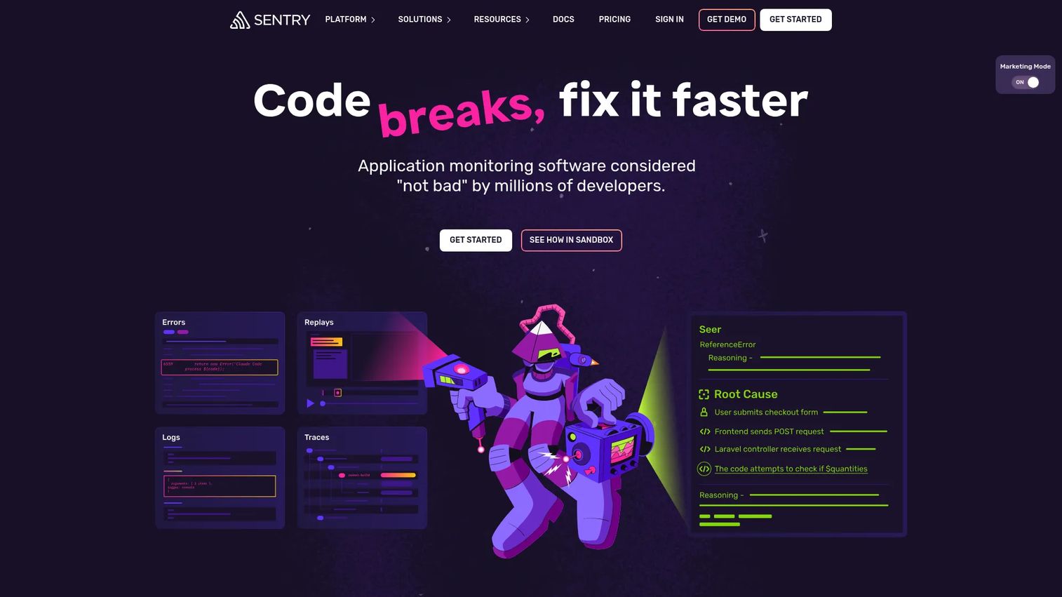 Sentry error monitoring platform