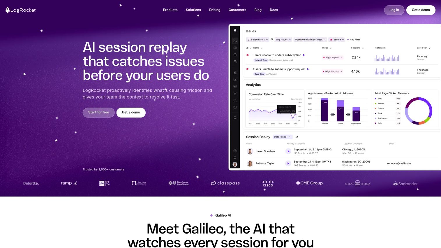LogRocket session replay and product analytics