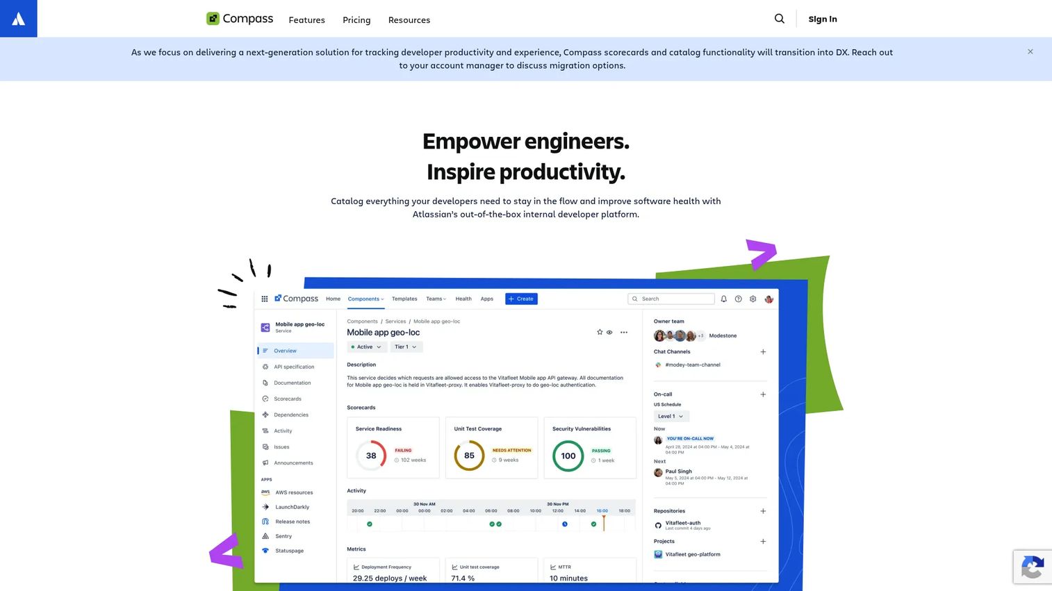 Atlassian Compass software catalog and developer experience platform