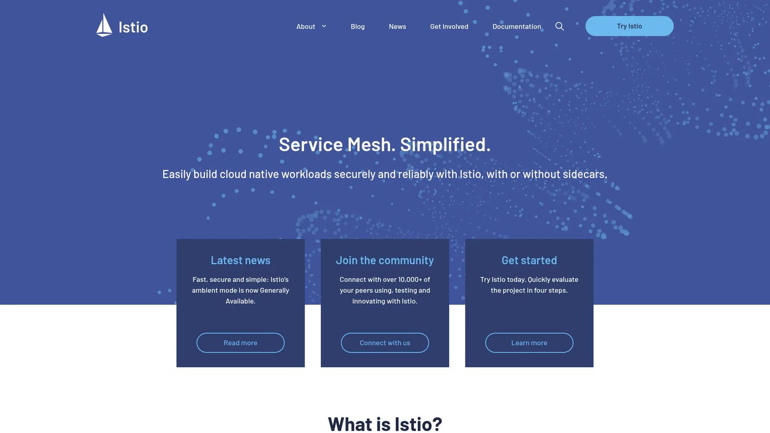 Istio service mesh homepage