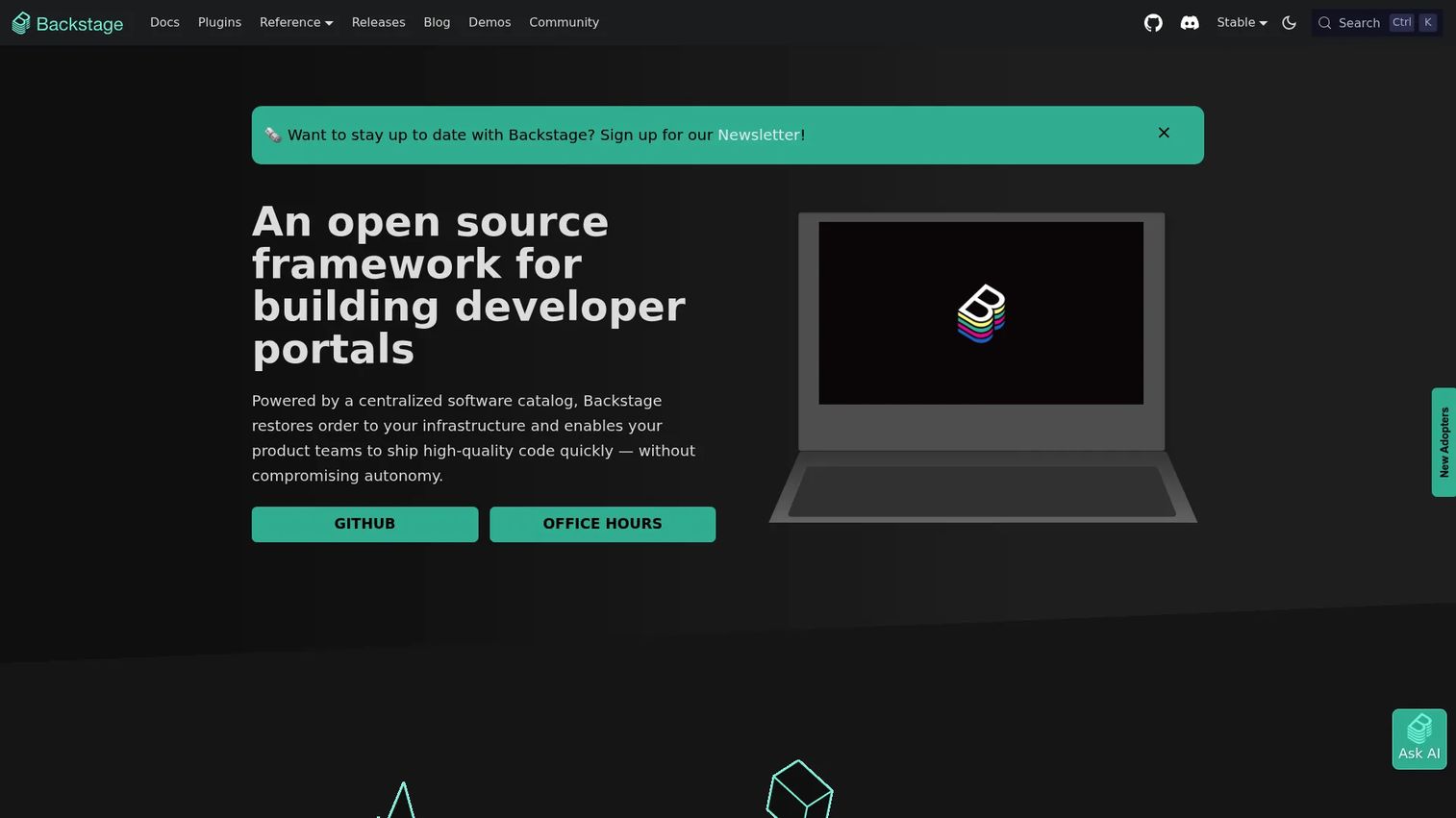 Backstage developer portal software homepage