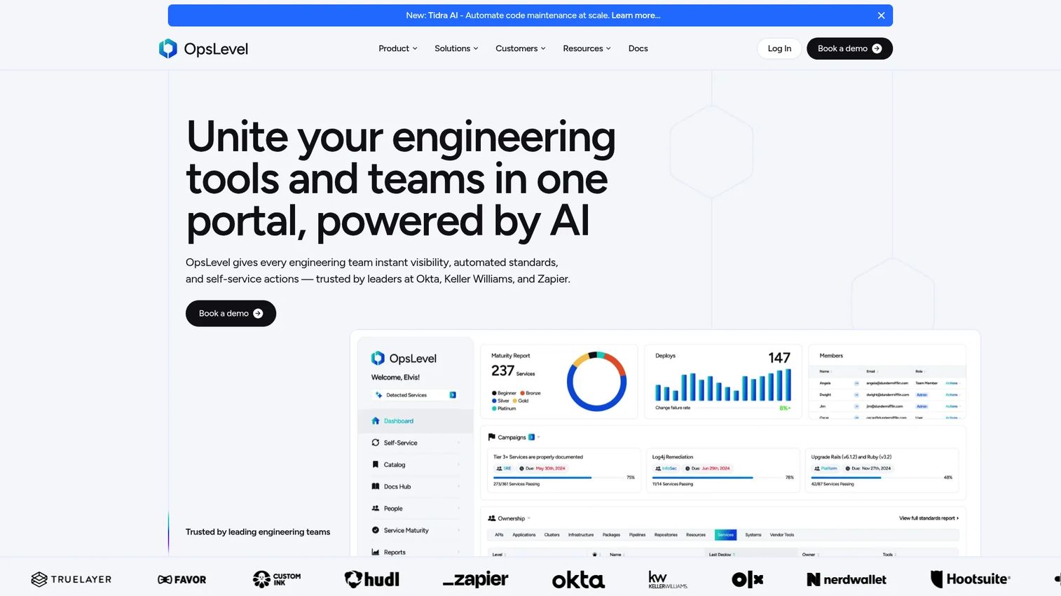OpsLevel internal developer portal dashboard