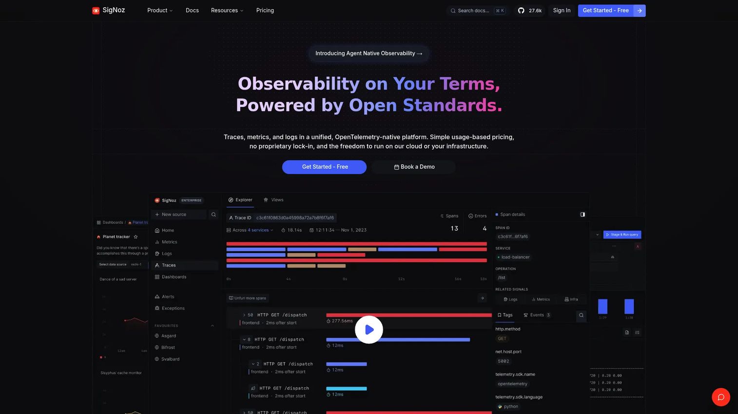 SigNoz open-source OpenTelemetry observability platform