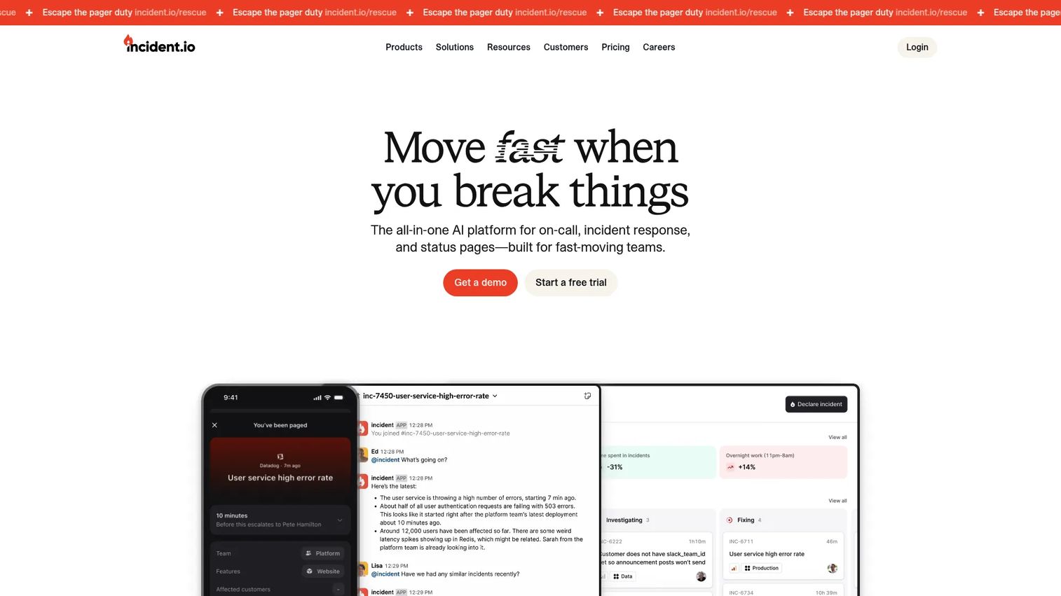 incident.io incident management platform homepage