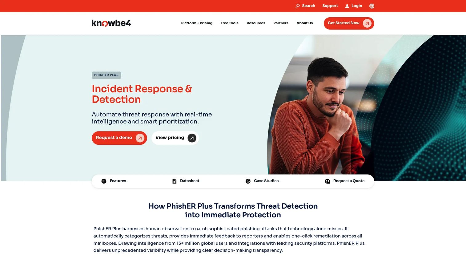 KnowBe4 PhishER phishing incident response platform homepage