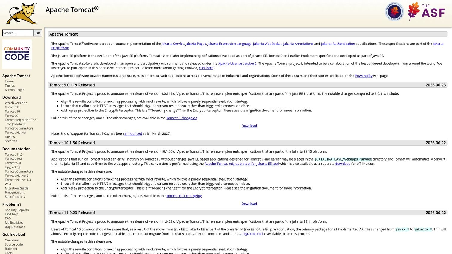 Apache Tomcat homepage