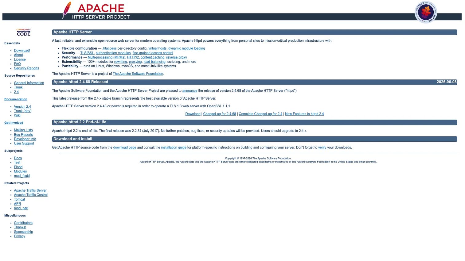 Apache HTTP Server homepage