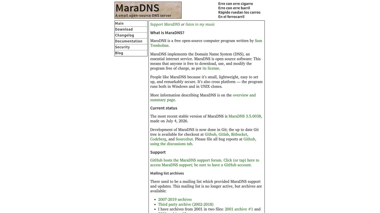 MaraDNS open-source DNS server page