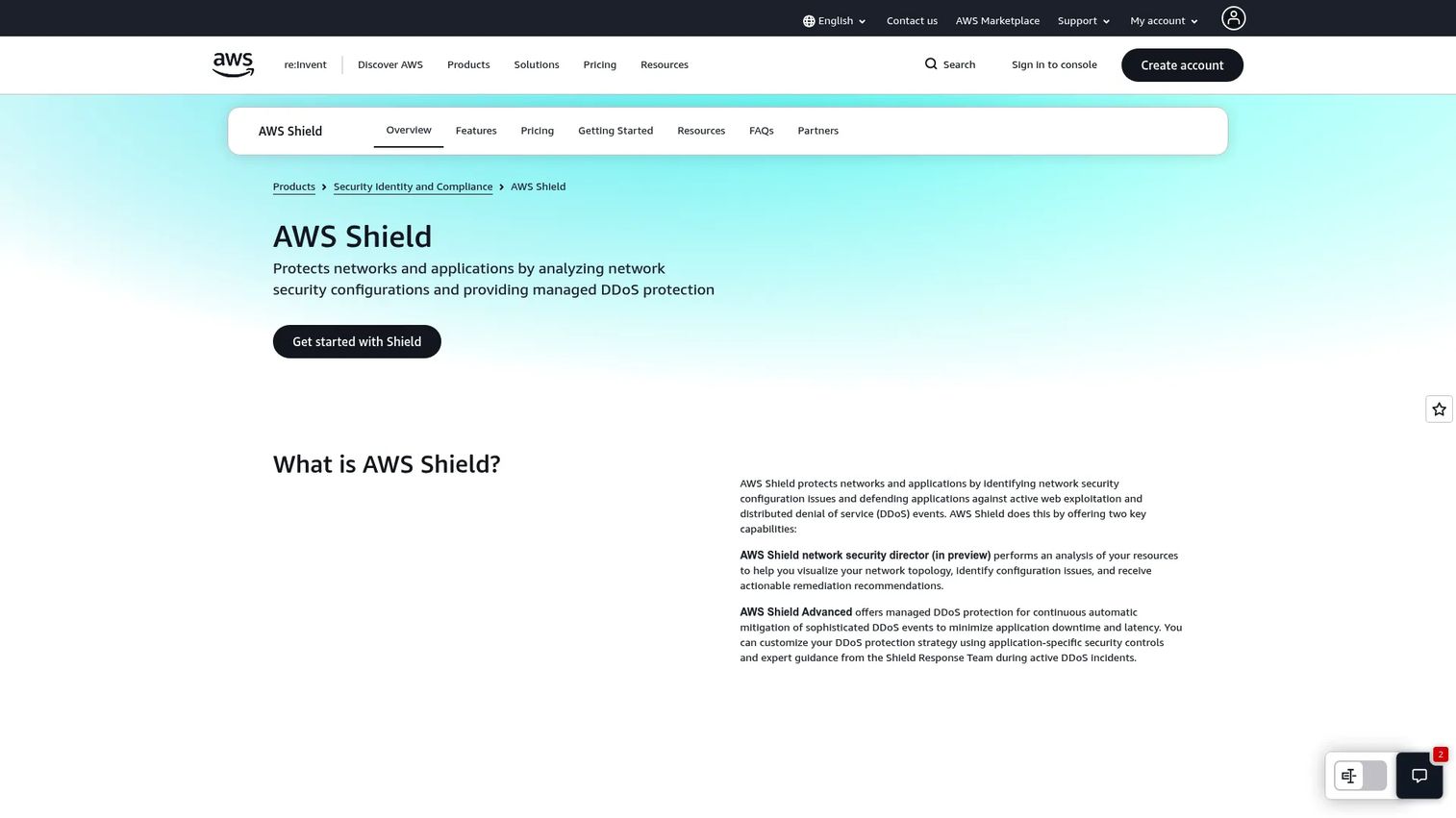 AWS Shield product page