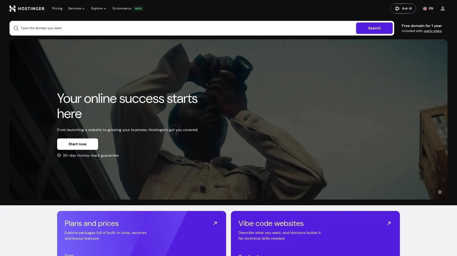 Hostinger web hosting homepage