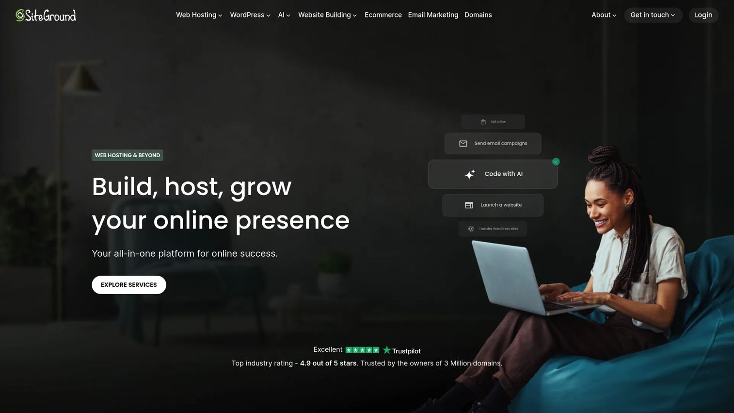SiteGround web hosting homepage