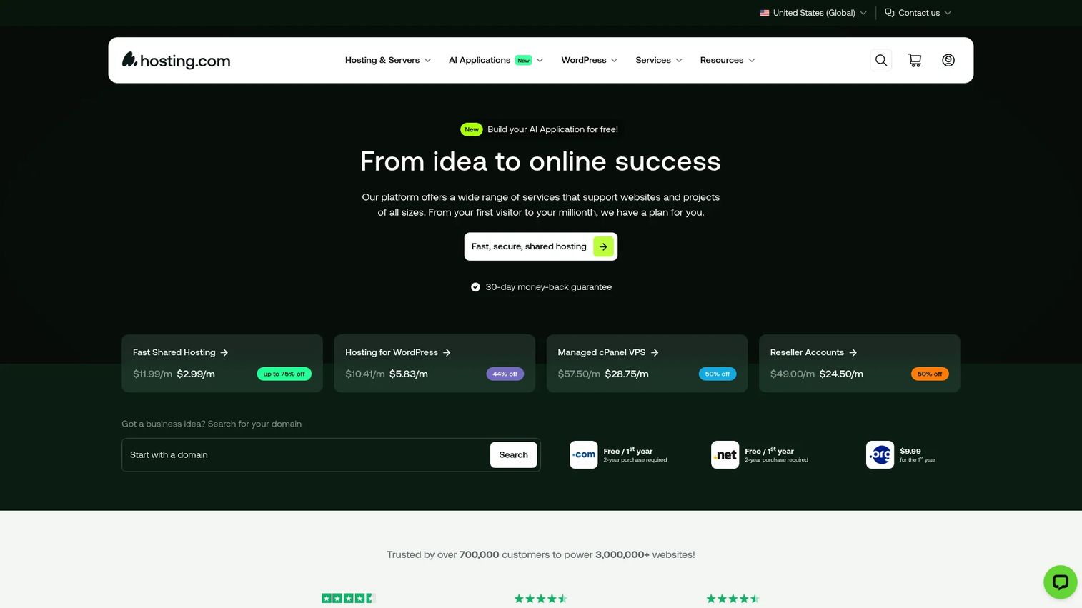 Hosting.com web hosting homepage