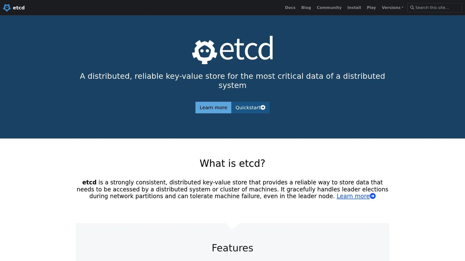 Etcd distributed key-value store homepage
