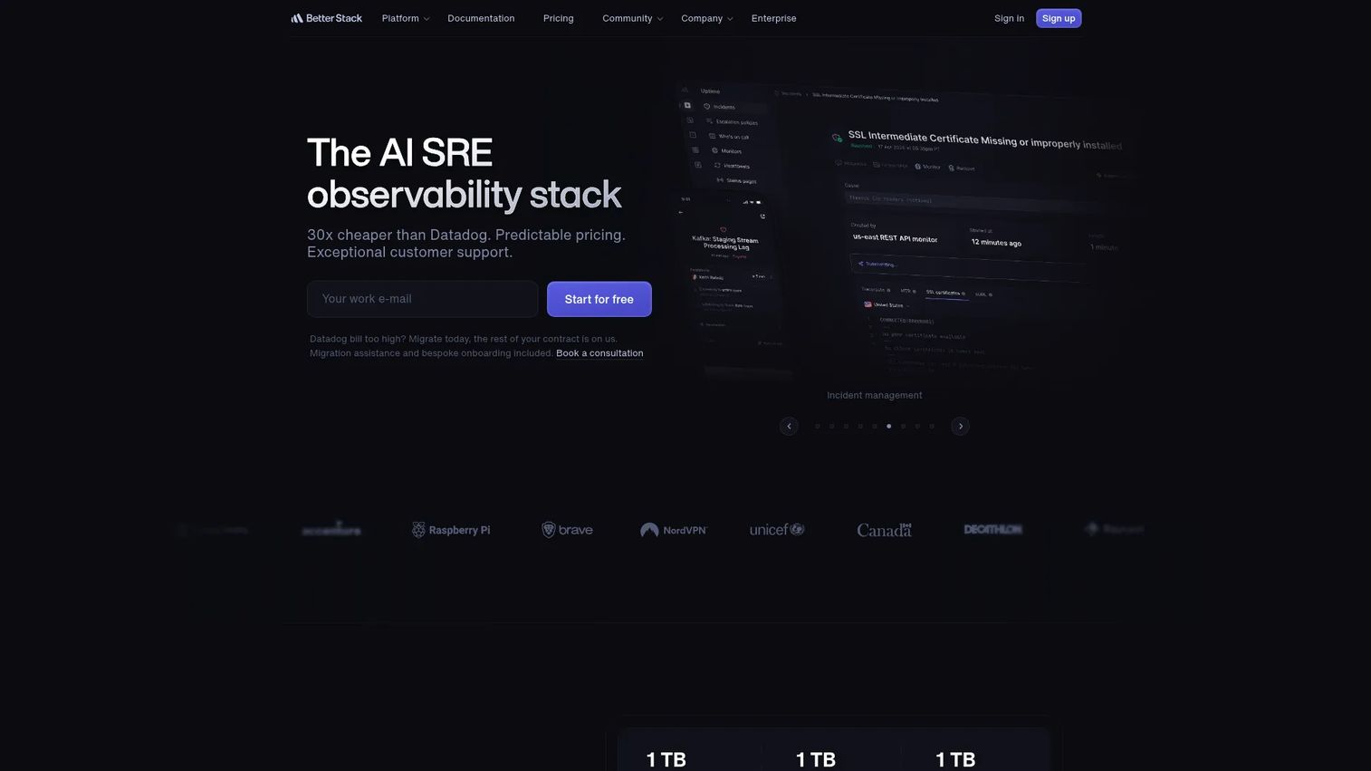 Better Stack observability and status page software