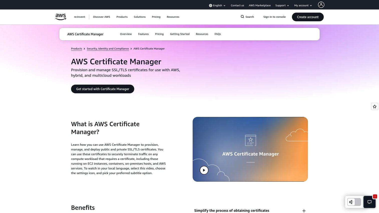 AWS Certificate Manager console