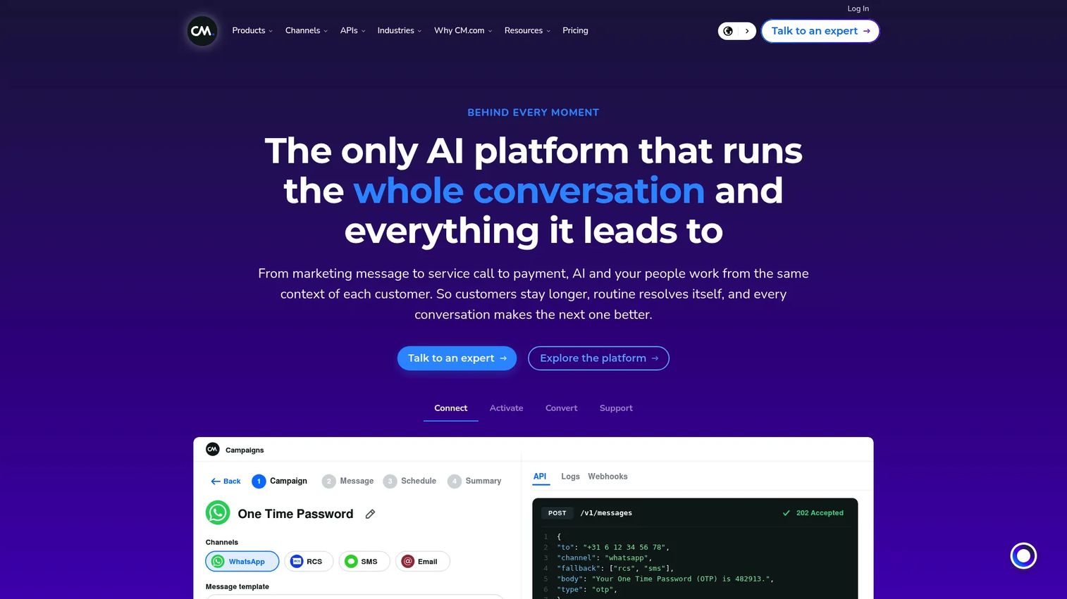 CM.com messaging platform homepage