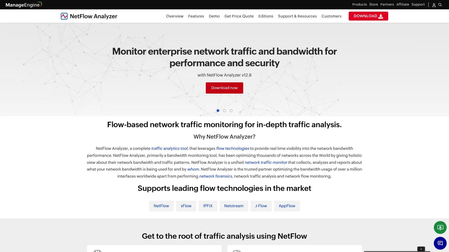 ManageEngine NetFlow Analyzer traffic dashboard