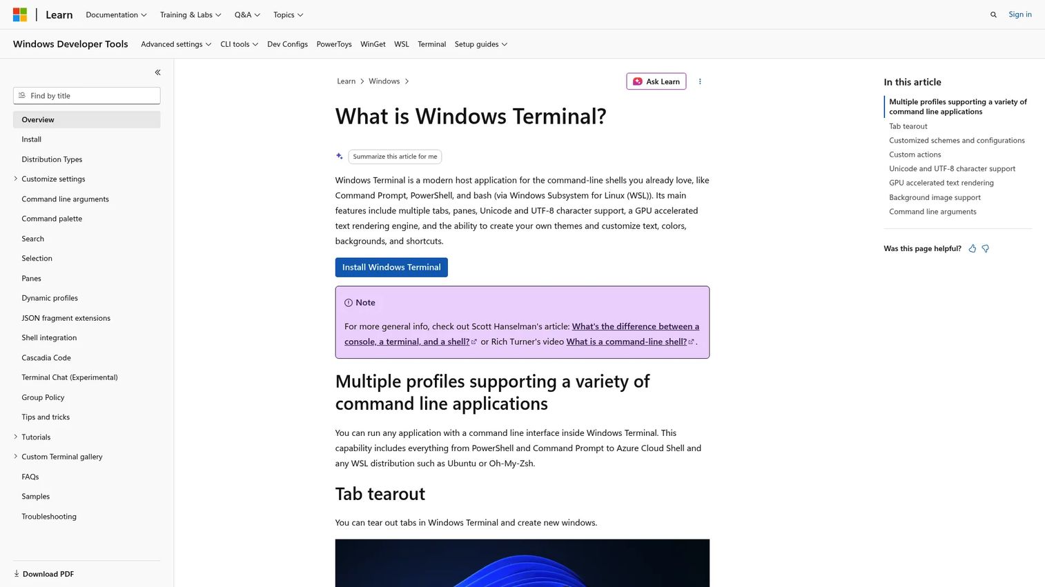 Windows Terminal documentation page