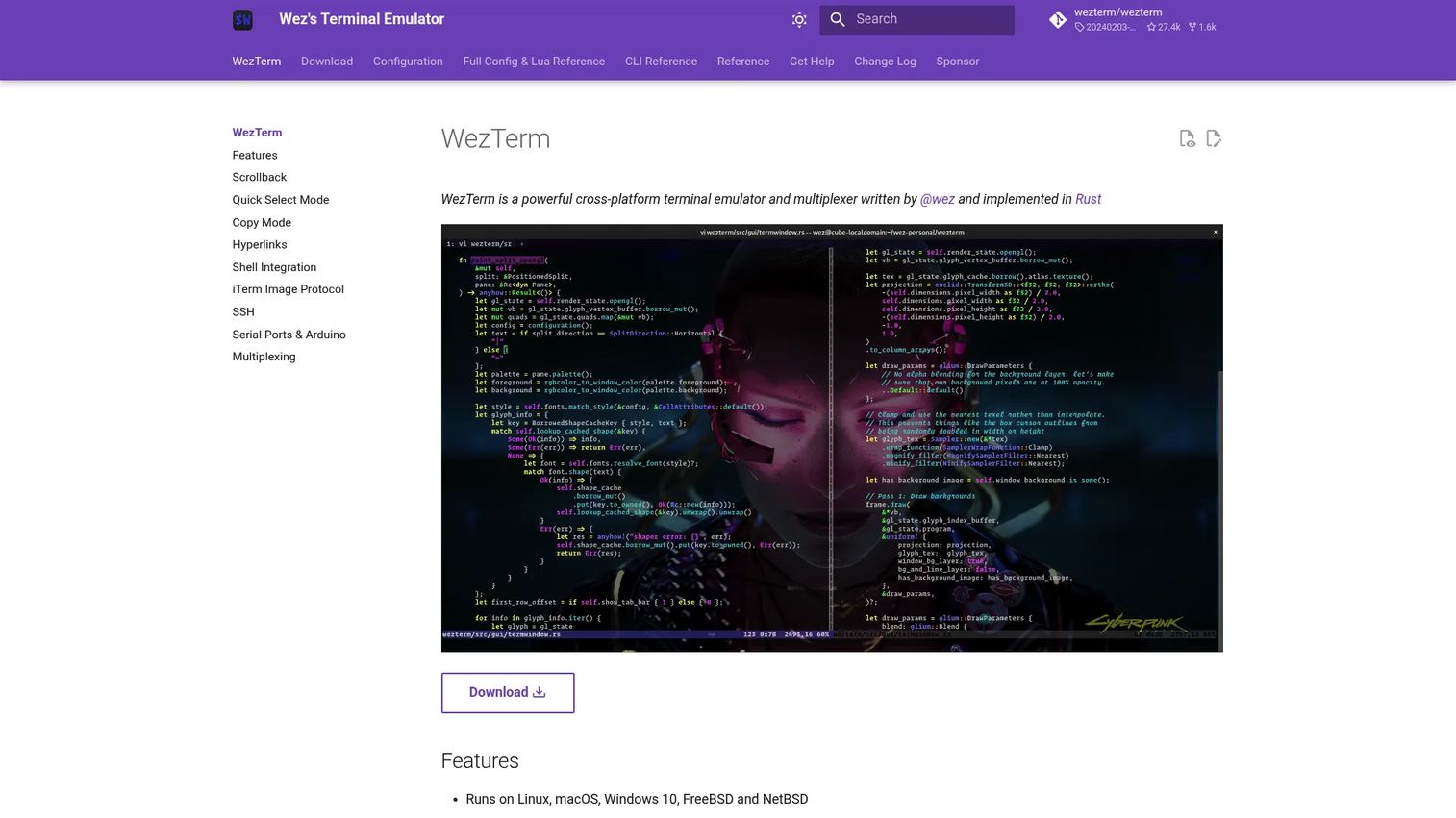 WezTerm terminal emulator homepage
