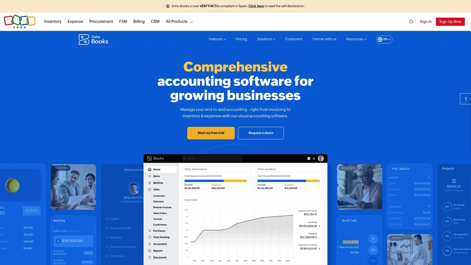 Zoho Books general ledger software dashboard